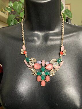 Pink & Green Multi-Stone Bib Necklace